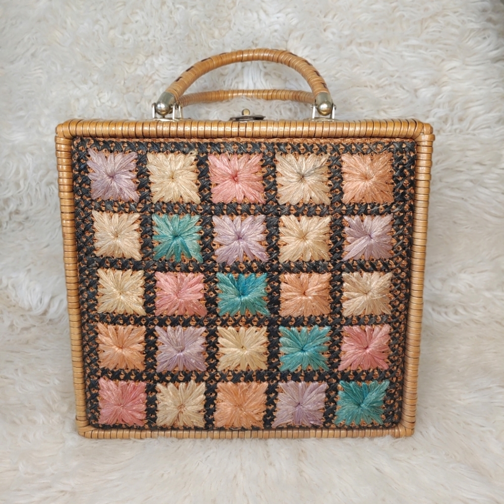 VINTAGE 1960s 70s Ragffia/Wicker/Straw Handbag Purse